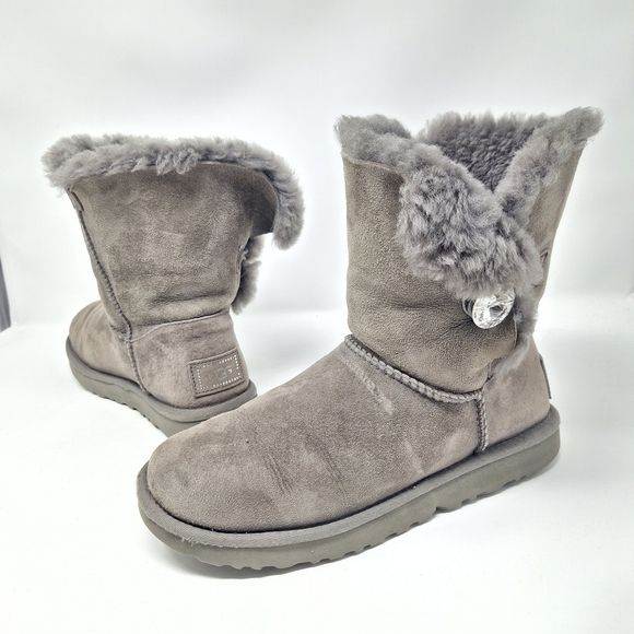UGG Bailey Button Bling Gray Shearling Winter Boots - Picture 1 of 10